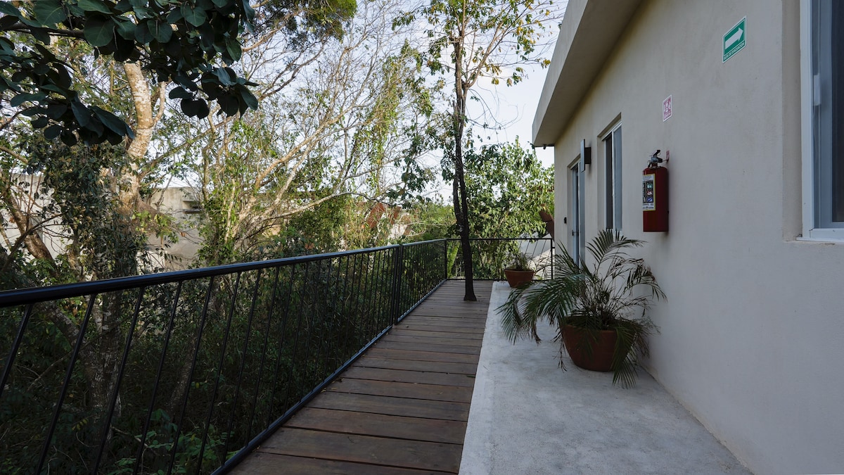 Villa exterior deck and tropical gardens